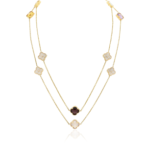  A Diamond and Color stone Clover Chain