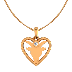 Capricorn Makar Zodiac Sun Sign Gold Diamond Pendant