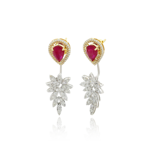  The Red Pear Stone and Diamond Studs
