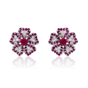 The Diamond and Ruby Flower Stud