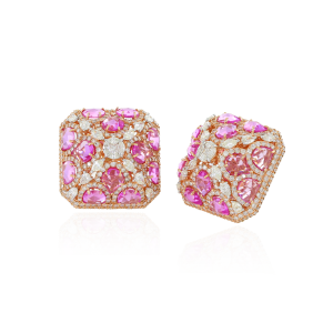  A14k Pink Stone with Diamonds Studs