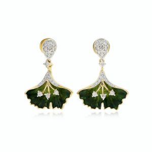 The Dropping Leaf Enamel and Diamond Earrings