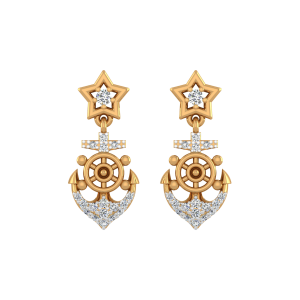 Golden Anchor Diamond Drop Earrings