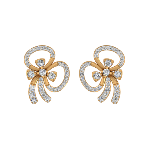 Butterfly Knot Gold Diamond Stud Earrings