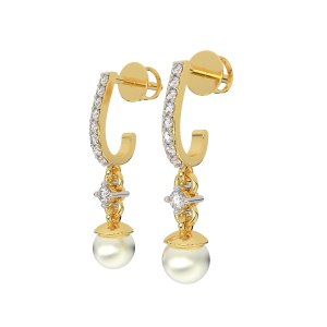 White Droplets Gold Diamond & Pearl Earring