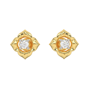 Floral Poise Gold Diamond Stud Earrings