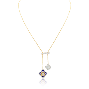 Diamond Clover and Enamel Chain Pendant