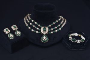 The Diamond Polki and Emerald Long Necklace and Bracelet